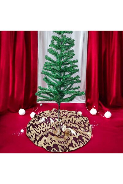 MODA NUR Christmas Tree Underlay, Pine Tree Foot Mat Cover, Burgundy Color, Gold Leaf Pattern, 65 cm