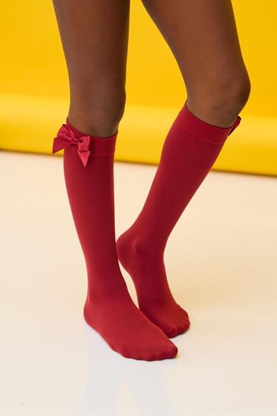 Katia&Bony Червени тъмно бордови чорапи за момичета до коляното - с аксесоари