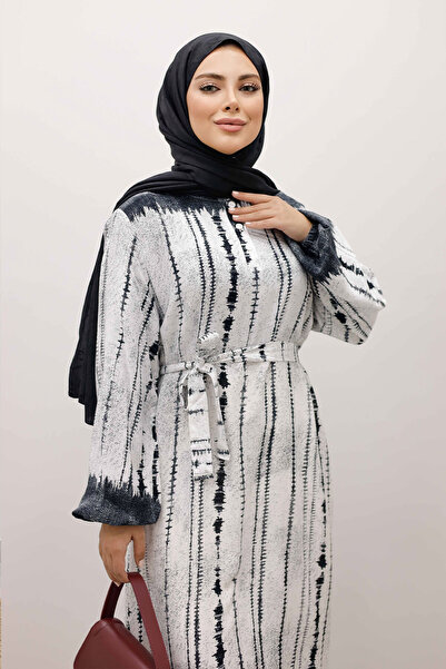 Tesettür Dünyası Φόρεμα βατίκ με σχέδιο βισκόζης TSD250229 Μαύρο