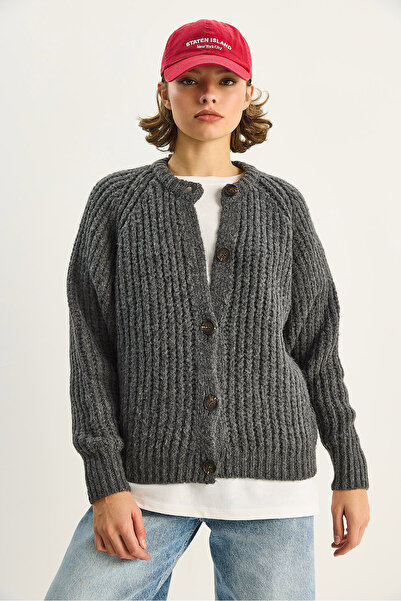 Bianco Lucci Women's Thick Knit Crew Neck Sweater Cardigan Th251061 60283743