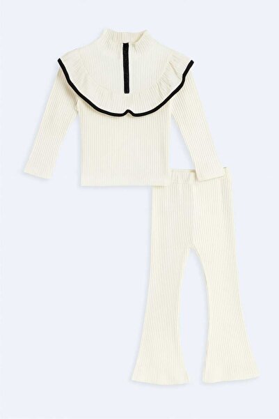 gigigiyim Corded Fabric Girls' Suit with Ruffle Collar Detail