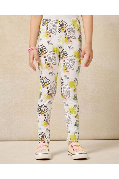 REDTAG بنطال ضيق مطبوع أبيض للبنات