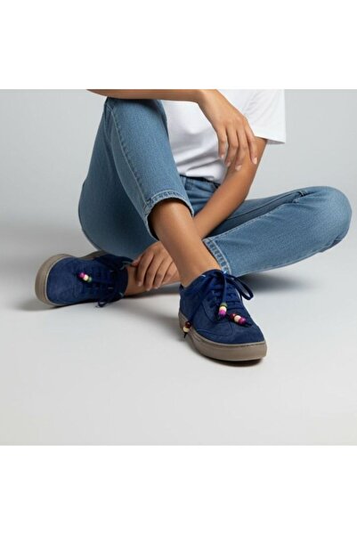 NE&VE SHOES Lacivert Süet Hakiki Deri Bağcıklı Kadın Günlük Sneaker
