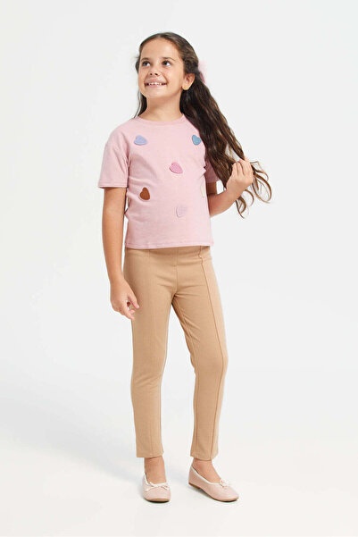 REDTAG Girls Beige Paneled Leggings