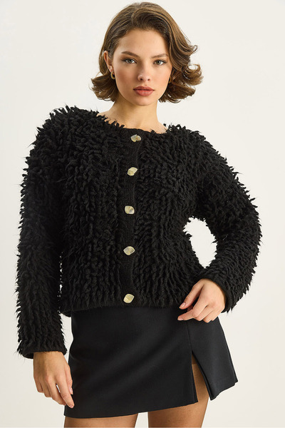 Bianco Lucci Women's Oversized Fringed Knitwear Cardigan 9062 60283750