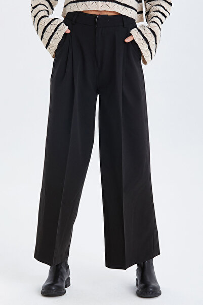 Clandestino Salaş Bol Paça Kumaş Pantolon Siyah
