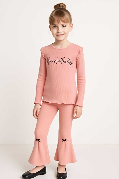 gigigiyim Flared F Corded Fabric Girl's Suit with Ruffle Detail on the Shoulder