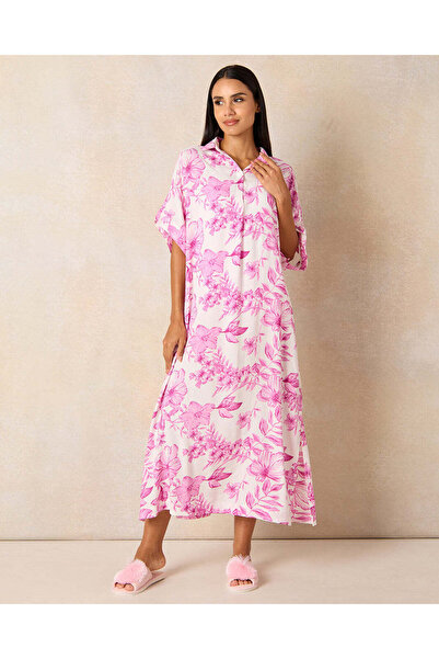 REDTAG Women Pink And White Printed Nightgown