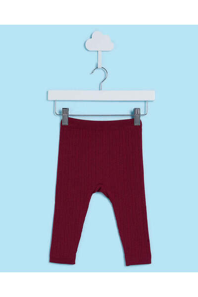 REDTAG Infant Girls Burgundy Cable Knitted Leggings