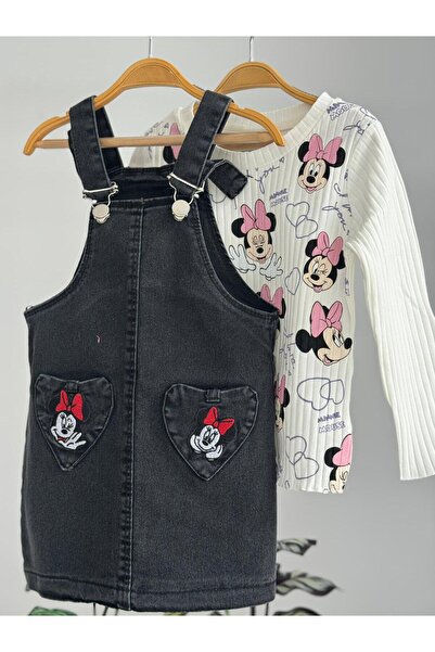 LİLLYPİCCA Girl's Printed Corded Fabric Badi and Embroidered Denim Salopet Set