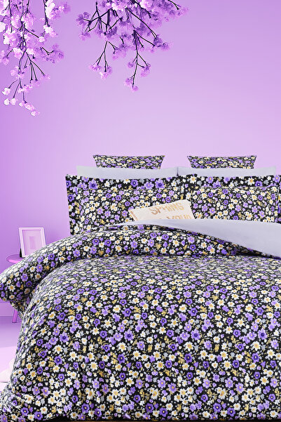 İQON Set lenjerie de pat cu cearșaf elastic dublu violet violet