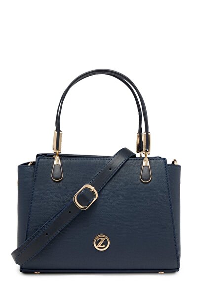 Zühre Textured Zipper Closure Navy Blue Hand and Shoulder Bag Z0047