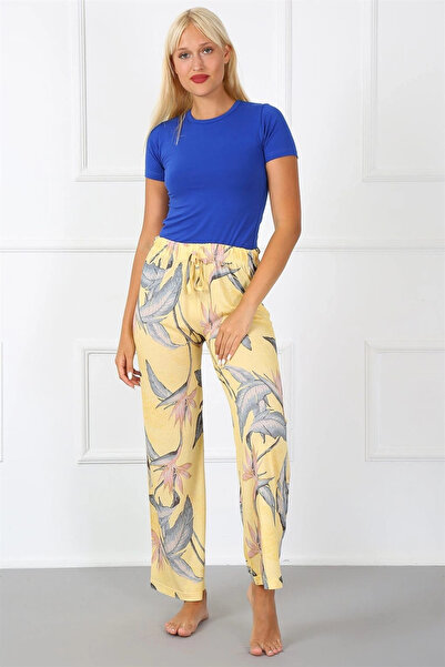 alfa expres Clothing Combed Cotton Wide Leg Trousers Yellow