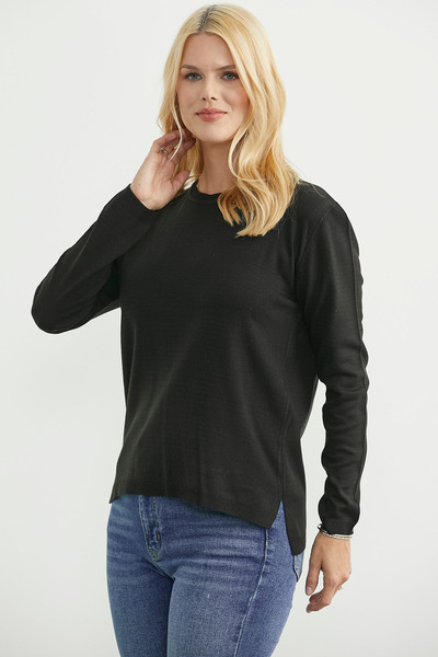 Sementa Crew Neck Long Back Knit Sweater - Black