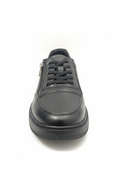 Bonjey Men's Black Zippered Lace-Up Casual Shoes – Sporty & Modern Elegance