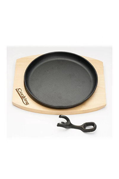 Heinner Round Serving Platter, 22 cm, Pure Cast Iron, Detachable Handle and Wooden Base, Cooking by