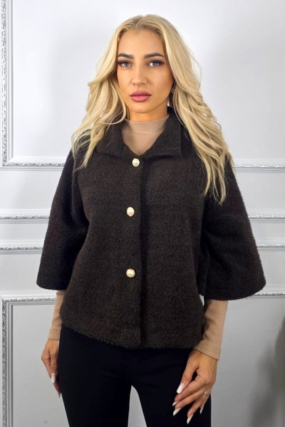 FashionForYou Cape with three-quarter sleeves, VORRA and pearl cufflinks, Brown, Size S/M