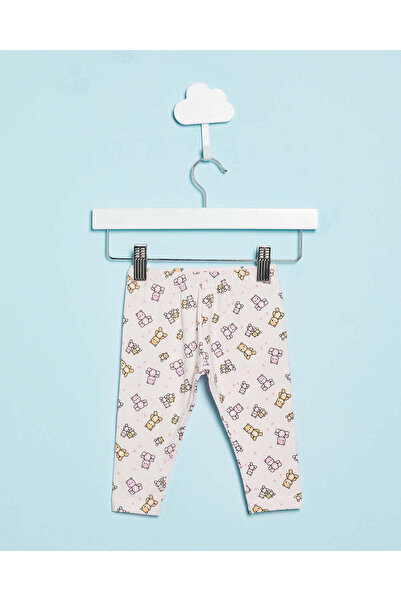 REDTAG Infant Girls Pink Bear Printed Leggings