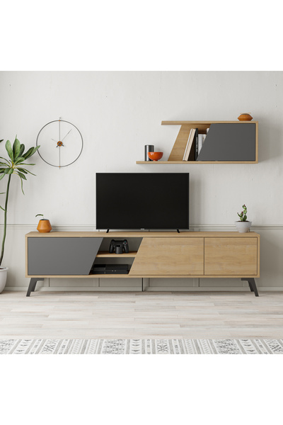 Mourah Home Mourah Fiona Tv Unit Up To 70 Inches - Oak/Dark Grey