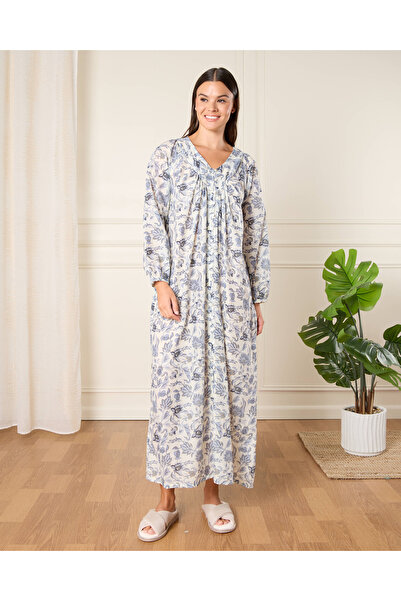 REDTAG Women White And Blue Printed Nightgown