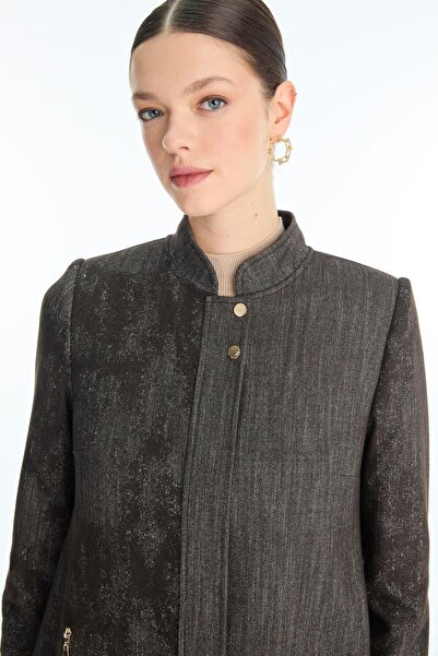 Zühre Hakim Collar Patterned Brown Overcoat 13972