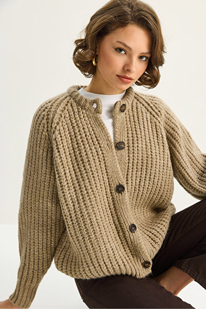 Bianco Lucci Women's Thick Knit Crew Neck Sweater Cardigan Th251061 60283743