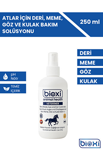 Bioxi صحة الحيوان، محلول العناية بالجلد والثدي والعين والأذن للخيول، خالٍ من الستيرويدات والأدوية المضادة للجراثيم، 250 مل