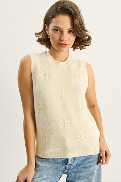 Bianco Lucci Women's Süzene Spreading Bow Embroidered Knitwear Sweater 2440 60283723