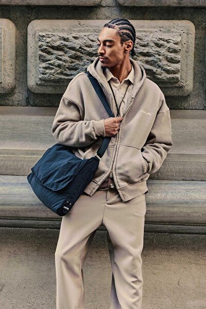 ablukaonline Ανδρικό φούτερ Relax Fit Washable με κουκούλα Σκούρο Μπεζ