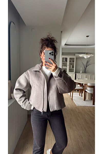 Fistan Byn Melisa Fermuarlı Kaşe Ceket Vizon