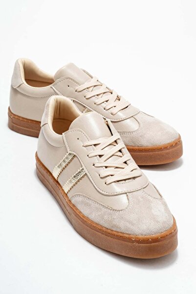 Lizy Shoes Μπεζ γυναικεία αθλητικά παπούτσια με λεπτομέρειες από σουέντ