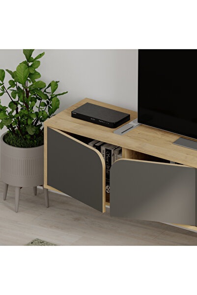 Mourah Home Mourah Spark Tv Stand Up To 70 Inches - Oak/Dark Grey