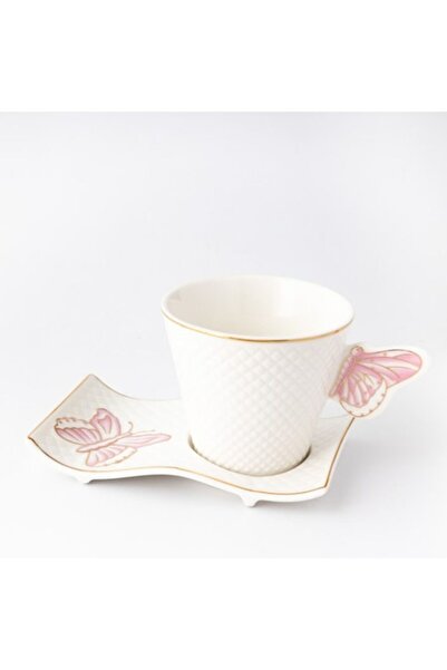 Malooki Set of 6 coffee cups with saucers – butterfly – Pink - 180 ml