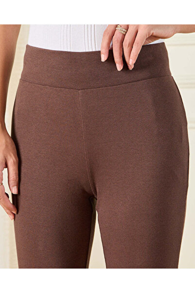 REDTAG Women Brown Ribbed Flared Leggings