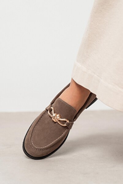 NİŞANTAŞI SHOES Abel Rome Beige Genuine Suede Buckle Detailed Flat Sole Women's Loafer Shoes