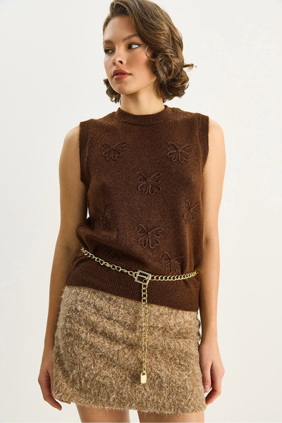 Bianco Lucci Women's Süzene Spreading Bow Embroidered Knitwear Sweater 2440 60283723