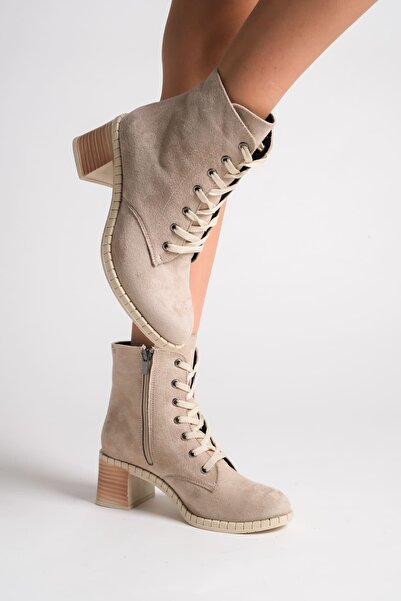 Zerenyus Dıanax Lace Up με φερμουάρ Ορθοπεδική σόλα Αδιάβροχη και Ψυχρή Ανθεκτική Γυναικείες Μπότες Suede με τακούνι Tt Skin