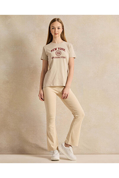 REDTAG Senior Girls Beige Flared Leggings