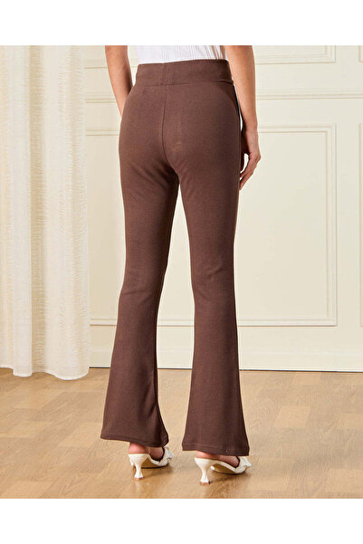 REDTAG Women Brown Ribbed Flared Leggings