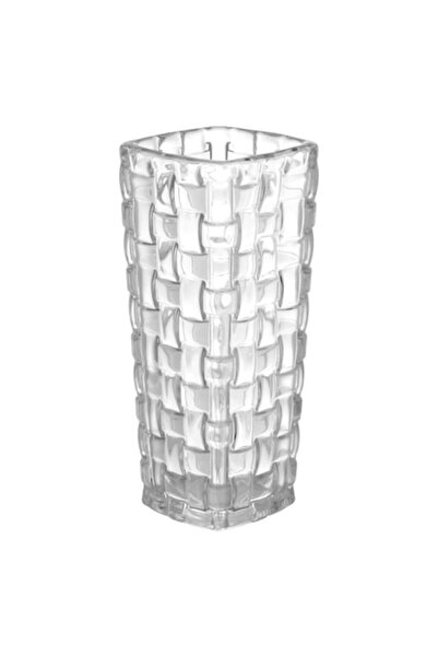 Malooki Vază transparentă din sticlă cu design geometric – 15 cm, formă pătrată modernă pentru flori și decor
