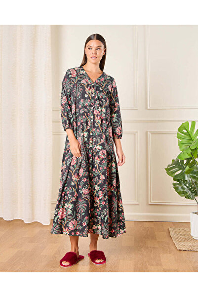 REDTAG Women Black Floral Printed Nightgown