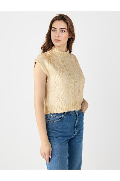 Jimmy Key Bej Saç Örgü Desenli Bisiklet Yaka Triko Süveter
