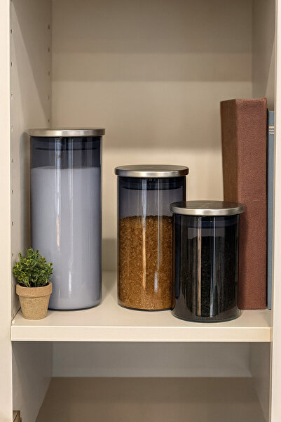 Blissra Smoked Kitchen Storage Container Set with Metal Lid – 3 Sizes for Salt / Sugar / Tea -1000-900-700Ml