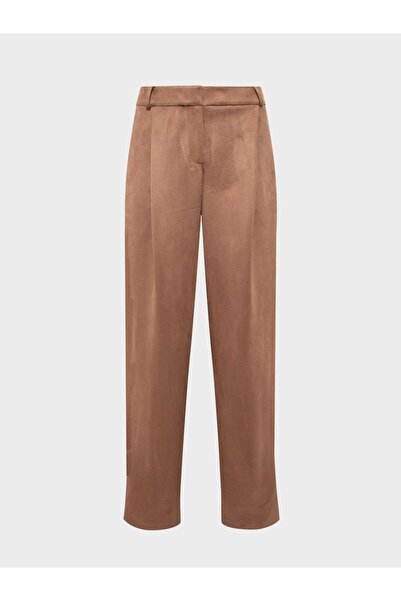 RİVUS Relaxed Fit Suede Trousers with Pleated Front - Brown