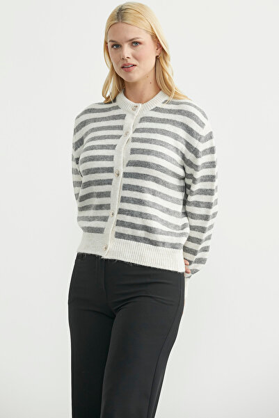 Sementa Striped Metal Button Knitwear Cardigan - Smoked