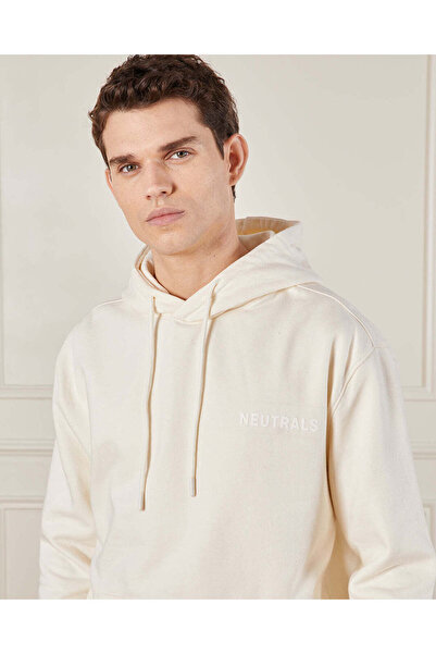 REDTAG Men Ivory Hooded Lounge Sweatshirt