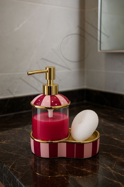 NEWNOW Modern Chic Cam Pastel Çizgili 2'li sabun ve sünger Seti Banyo & Mutfak