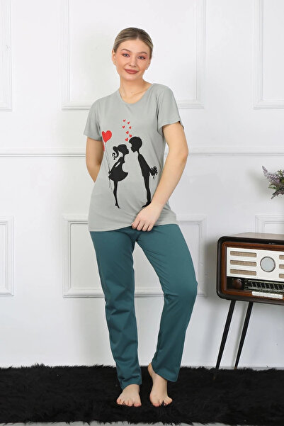 alfa expres Γυναικεία κοντομάνικη χτενισμένη βαμβακερή πιτζάμα