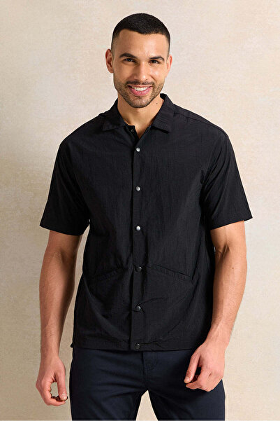REDTAG Men Black Solid Lounge Shirt