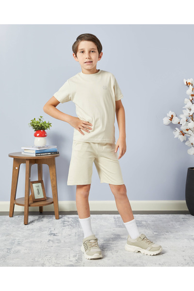 REDTAG Boys Cream And Olive Shorts Set (Pack of 2)